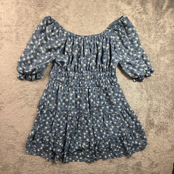Trixxi Dresses & Skirts - Trixxi Women 1X Off Shoulder Dress Blue Floral Cottagecore Peasant Boho Ruffle
